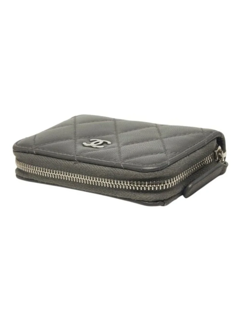 Chanel Quilted CC Logo Coin Purse Gray Lambskin